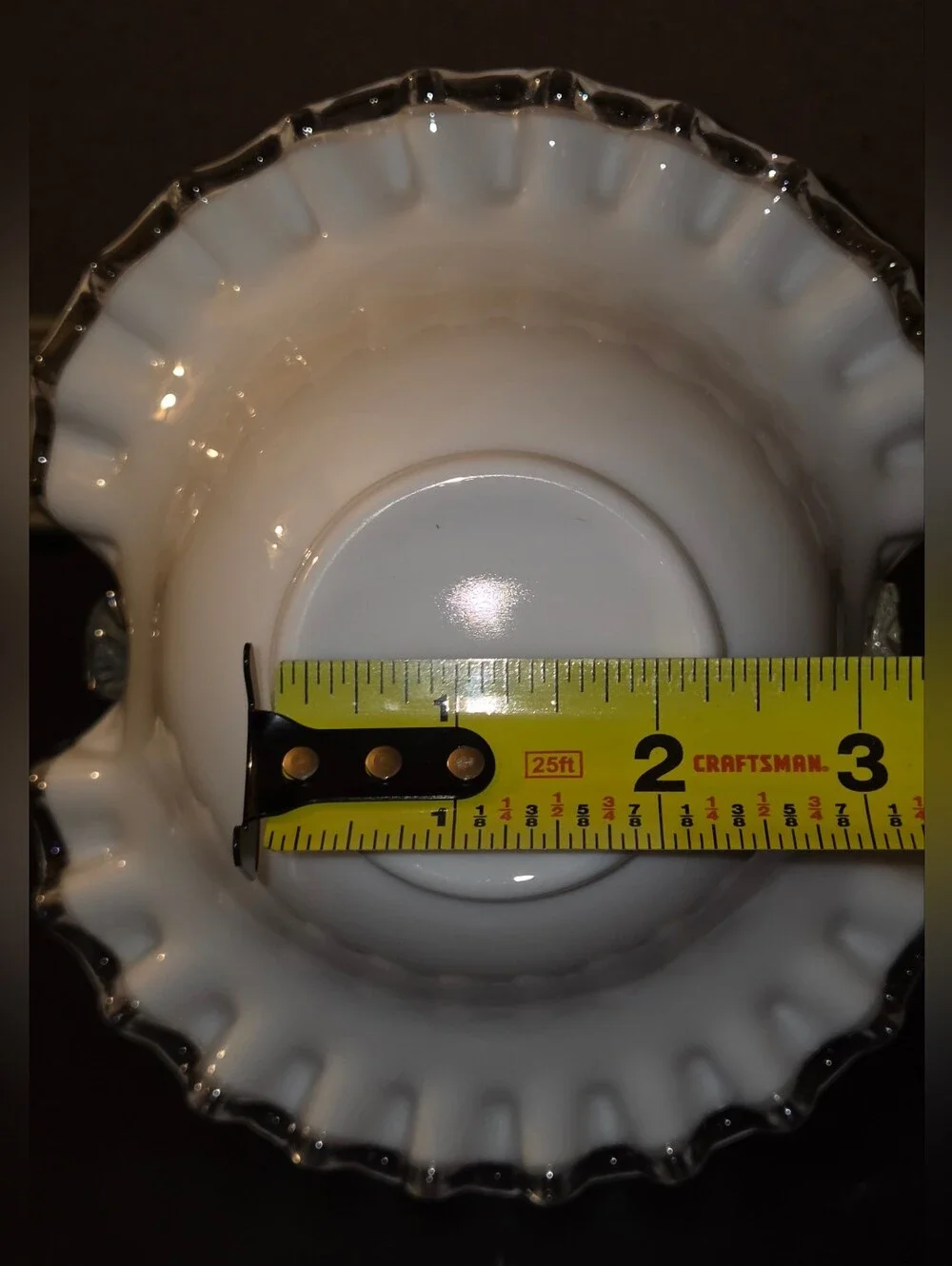 Vintage Fenton Silver Crest Milk Glass Ruffled Basket Clear Twisted Handle